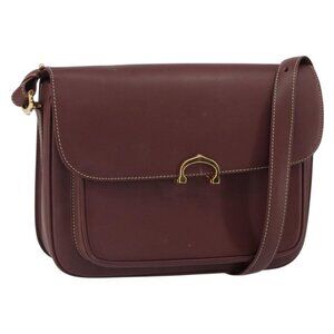 Authentic CARTIER Must Line Shoulder Bag Leather Bordeaux Gold